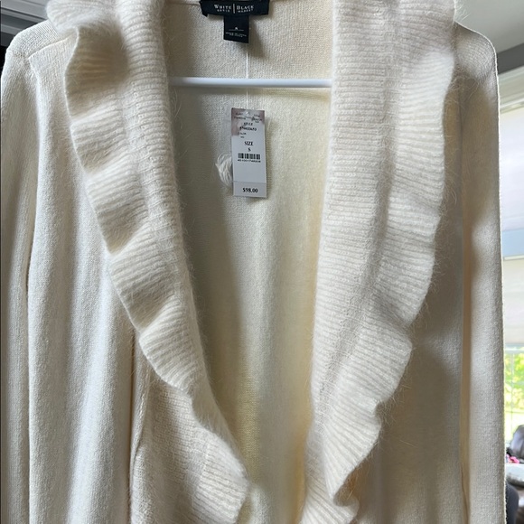 White House Black Market Cream Ruffled Cardigan Sweater - Picture 3 of 4